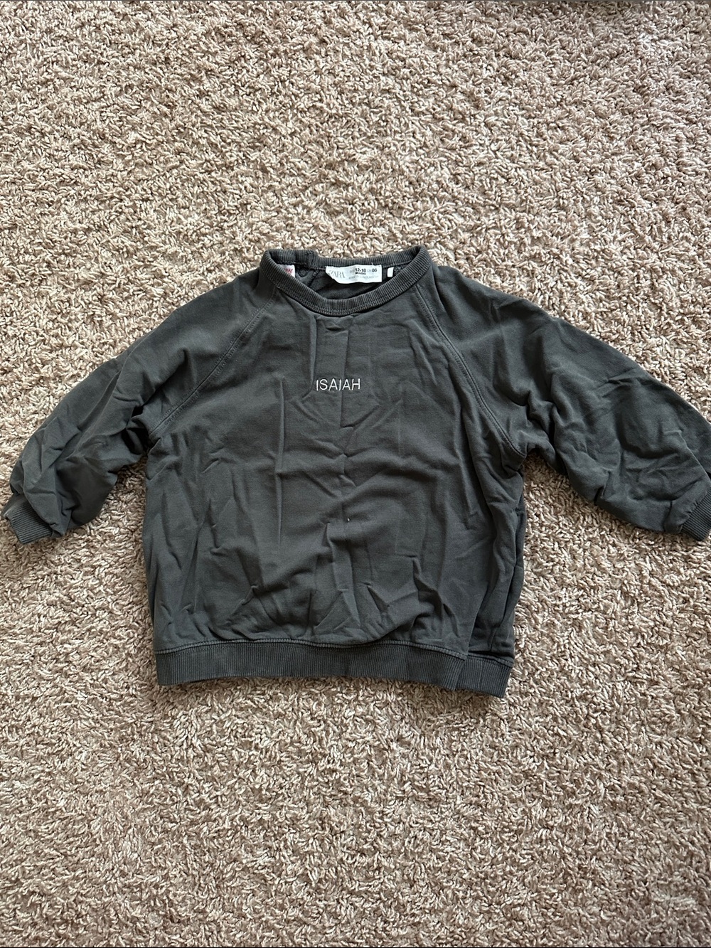Zara Kids Dark Gray Sweatshirt with 'Isaiah' Embroidery